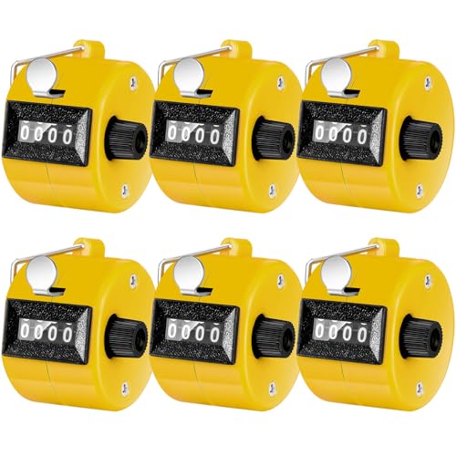 TOODOO 6 Pack Hand Tally Counter 4 Digit Mechanical Palm Clicker Plastic Hand Held Counter Clicker with Metal Finger Ring for School Golf Sports Events Office Stadium(Yellow)
