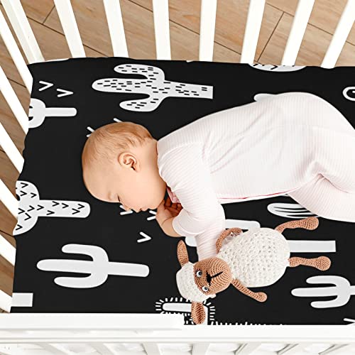 Black And White Cactus Crib Sheets - Stretchy Fitted Crib Sheets For Boys Girls, Unisex Cozy Baby Crib Sheet 28 X 52 X 9 Inches #TOP6
