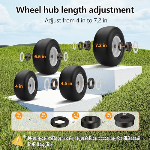 2 Pack 13x6.50-6 Tires Flat Free for Zero Turn Lawn Mower by PANDEELS, 13x6.50x6 Solid Smooth Tire and Wheel with Grease Fitting, 4\"-7.2\" Centered Hub, 3/4\" Ball Bearings with 24 Adapter Kits