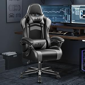 OneGame Ergonomic Gaming Chair High Back Computer Gamer Chair Height Adjustable Game Chair with Adjustable backrest Racing Style Gaming Office Chair with Headrest and Lumbar Support Blackgray