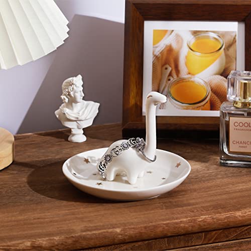 Image of PUDDING CABIN White Dinosaur Ring Holder - Unique Jewelry Dish Tray for Rings, Earrings, Bracelets Organizer - Cute Gifts for Women, Girls, Her Birthday, Christmas, Wedding Gifts