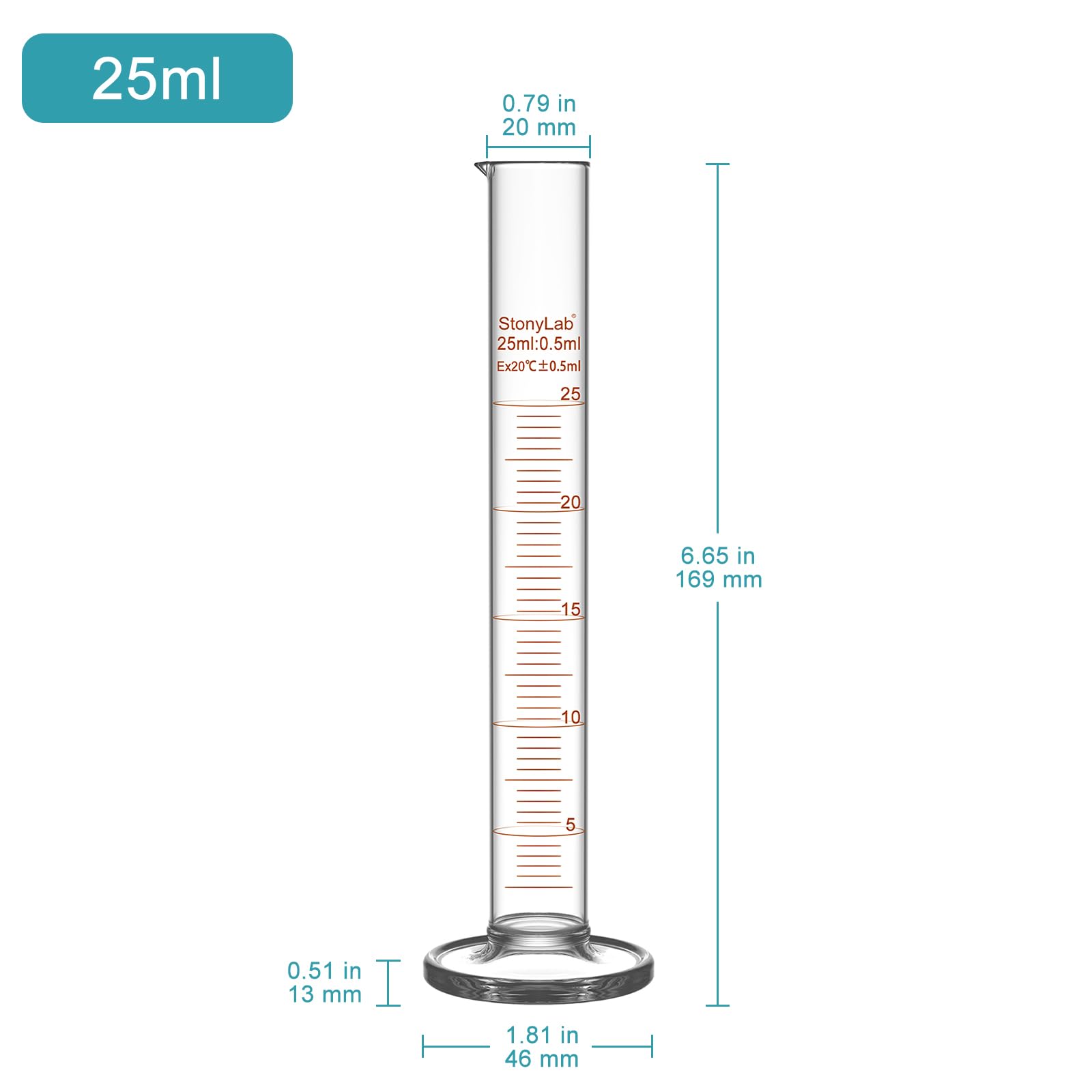Graduated Cylinder - 25ml Borosilicate Glass -2