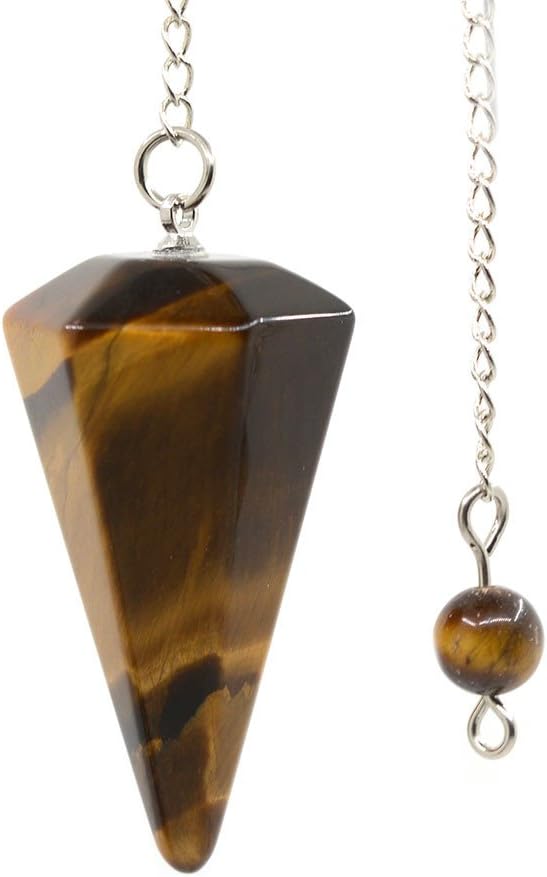 Justinstones Natural Golden Tiger Eye Gemstone Rock Crystal Hexagonal Pointed Reiki Chakra Pendant Pendulum
