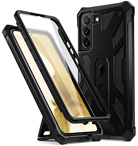 Poetic Spartan Case for Samsung Galaxy S22+ Plus 5G 6.6 inch, Built-in Screen Protector Work with Fingerprint ID, Full Body Rugged Shockproof Protective Cover Case with Kickstand, Matte Black
