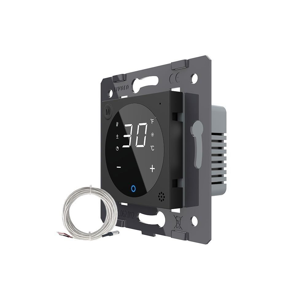Livolo Innenleben Digitales Touch Raumthermostat mit Bodenfühler/Temperaturfühler für Fußboden/Elektroheizung mit Stellmotoren Schwarz