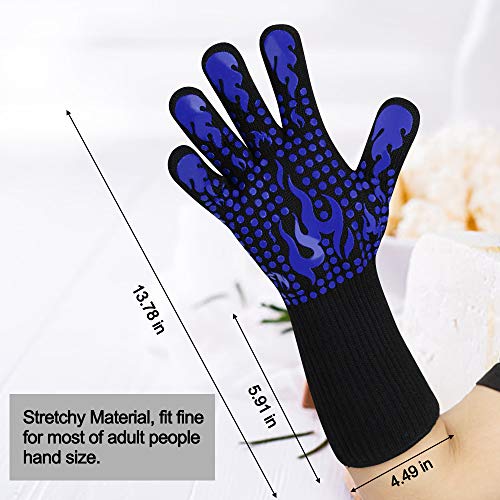 Image of Comsmart BBQ Gloves, 1472F Heat Resistant Silicone Non-Slip Oven Mitts, Long Kitchen Gloves Perfect for Grilling, Cooking, Baking, Cutting, Blue