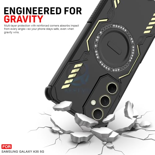 Image of AESTMO Back Case Cover for Samsung Galaxy A35 5G | Magnetic Case with Built-in Metal Ring | Compatible with MagSafe Accessories | Shockproof Hybrid (PC + TPU, Black)