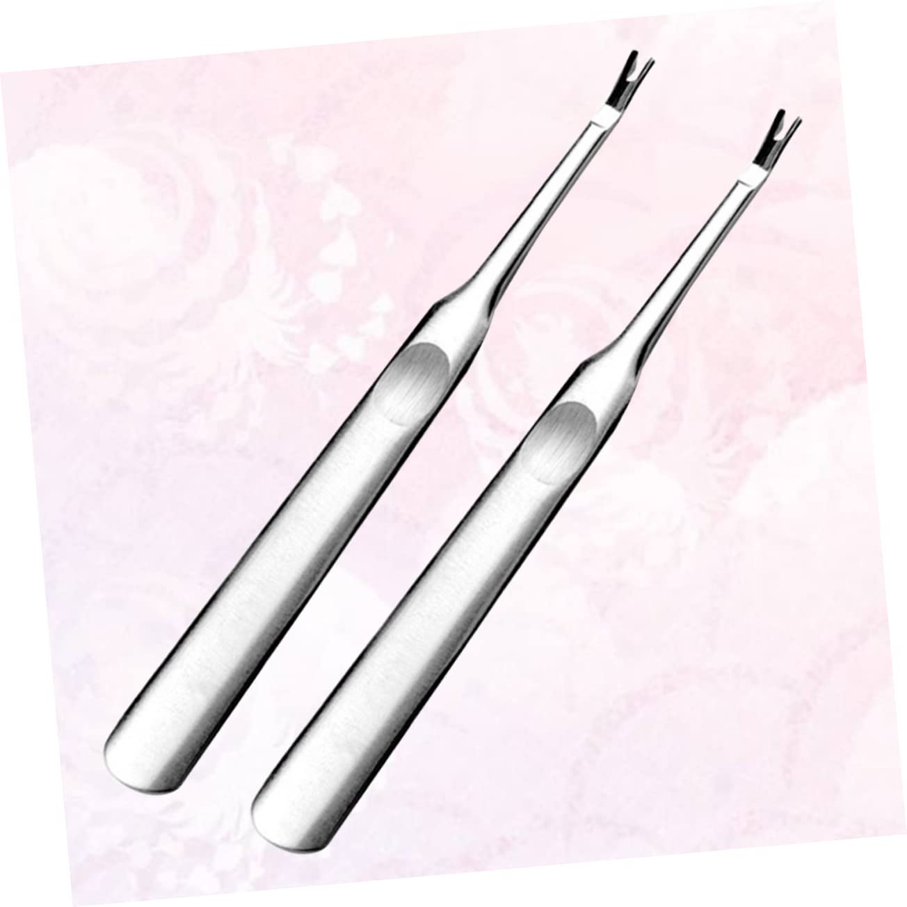HONMEET 2pcs Stainless Steel Cuticle Remover Fork Nail File Buffer Nail Tool for Fingernails Toenails