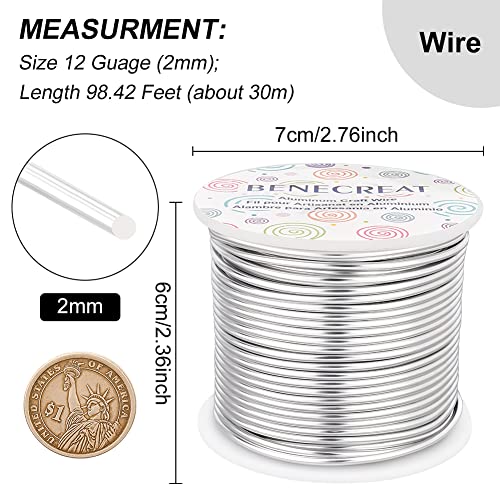 benecreat 12 17 18 guage aluminum wire 12 gauge100ft anodized jewelry craft making beading floral colored aluminum craft wire - silver