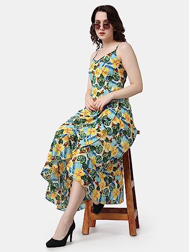Image of POPWINGS Casual Floral Printed Maxi Length Fit & Flare Dress for Women || Summer Dress for Women || Flare Maxi Dress for Women Stylish || Sleeveless Dress for Women