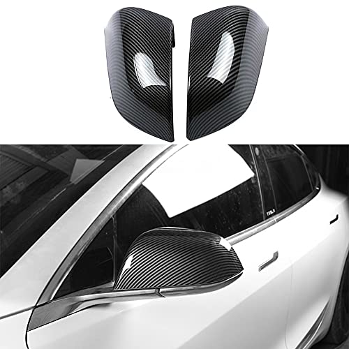 2Pcs ABS Bright Carbon Fiber Style Rearview Mirror Cover Door Side Moulding Trim Exterior Accessories Compatible with Latest 2017-2024 2025 Tesla Model 3 Highland