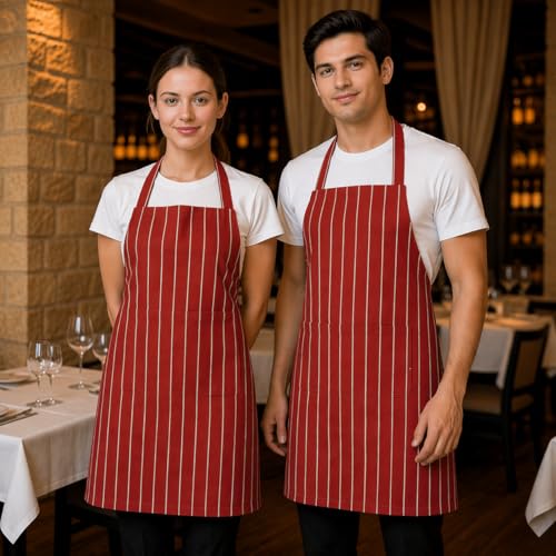 Image of 100% Cotton Cooking kitchen Apron for Women and Men chef apron With adjustable neckstrap and ties with center pocket with strong and durable cotton apron