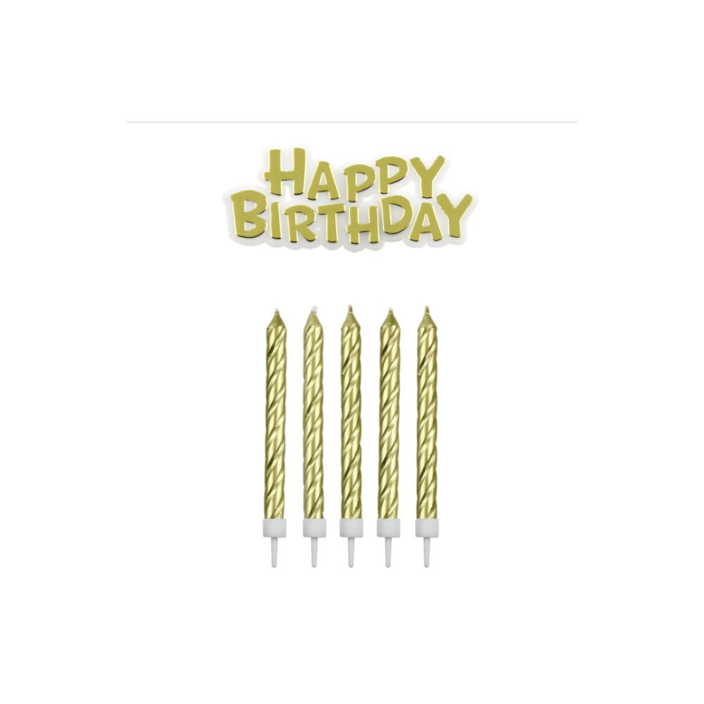 Pme Girls Gold Happy Birthday Candles With Plaque Set