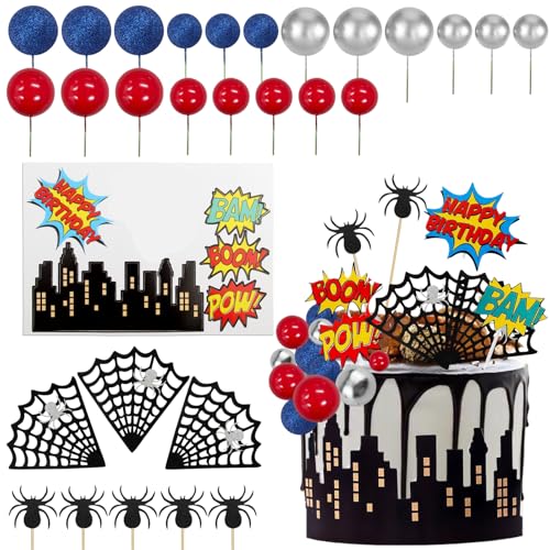 OMIGA Decoração bolos de aniversário 35 peças conjunto de decoração para bolos com aranhas e teias de aranha decoração para Halloween Natal casamento aniversário Baby Shower