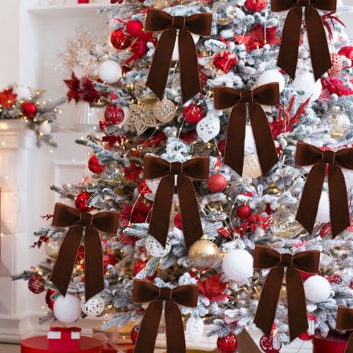 Image of Tsorode 10 Yards Brown Velvet Ribbon for Christmas Tree,1 1 /2 Inch