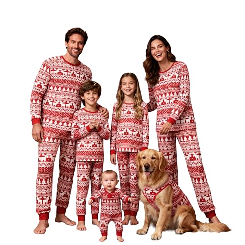 Adisputent Christmas Pajamas for Family Matching Long Sleeve Couples Holiday Sleepwear Two Piece Funny Christmas Pjs Sets Crimson Elk Women L