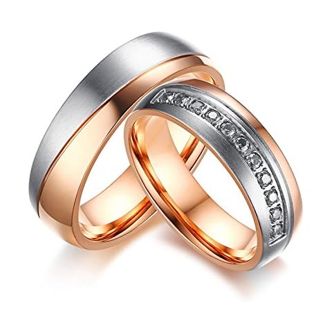 Anillos de pareja Blisfille grabado oro rosa y plateado Cover