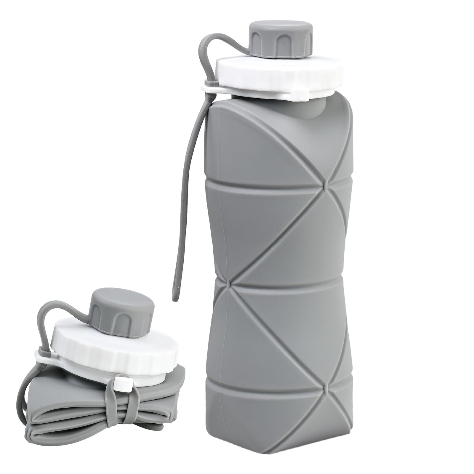600ml Silicone Collapsible Water Bottle, Leakproof Reusable Travel Water Bottle, Lightweight Portable Soft Flask, Heat Resistant Foldable Cup for Travel Camping Hiking Cycling Sports Outdoor (Grey)