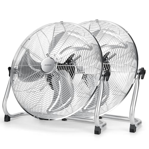 Aigostar Ventilador Industrial, 3 Aspas Metálicas, 20' (51 cm), Ventilador suelo, 3 Velocidades, Ajustable 135º, Ventilador Potente 100 W, Diseño Completo de Metal Cromado, Clover, 2 Piezas