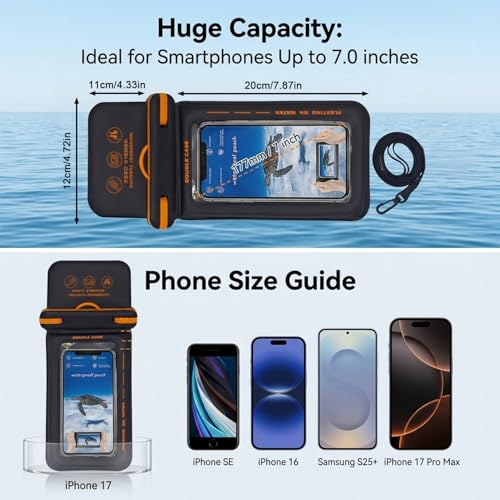 Image of ZORBES IP68 Waterproof Phone Pouch Double Space, Floating Waterproof Phone Case with Lanyard for iPhone 17 Pro Max 16 15 14 S26 S25, Phone Dry Bag Vacation Cruise Ship Travel, Up to 7.5''