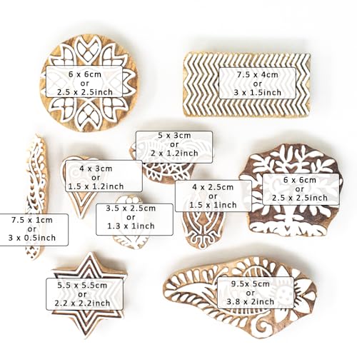 Image of Wooden Indian Traditional Design Printing Stamps /Blocks for Printing Saree Border /Dresses /Craft Card Making /Scrapbook /Clay Pottery (Set of 10)