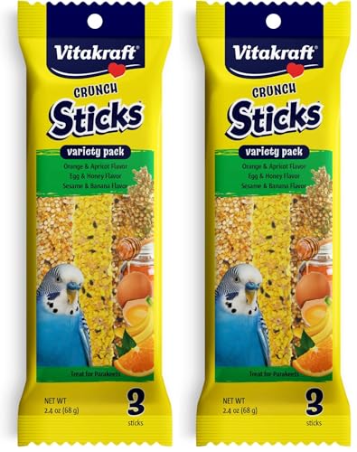 Image of Vitakraft Parakeet Treat Sticks Variety 6 Pack (Orange, Egg & Honey, Sesame & Banana), 2.4 Ounce