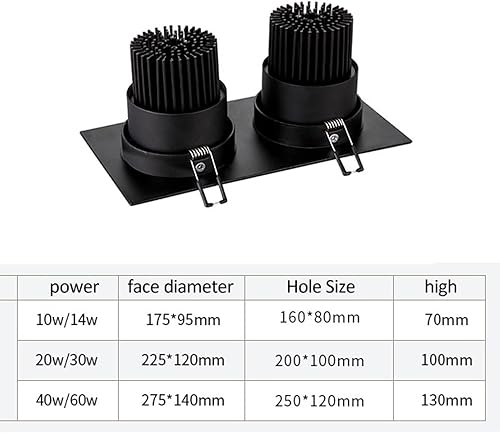 Miniatura 7 de Paquete de 4 luces LED negras de doble cabeza empotrables rectangulares de 10 W, 14 W, 20 W, 30 W, 40 W, 60 W, retroiluminación empotrada