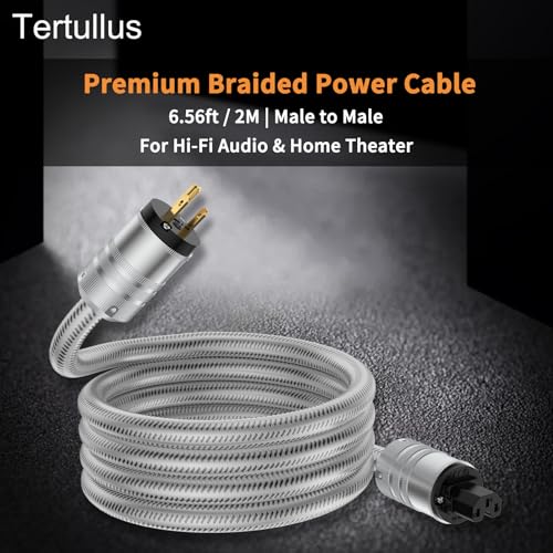 Image of Tertullus Audiophile Power Cable, HiFi Power Cord AC Main Supply Cable, with US C15 IEC Plug Connector (Silver, 2m /6.6ft)