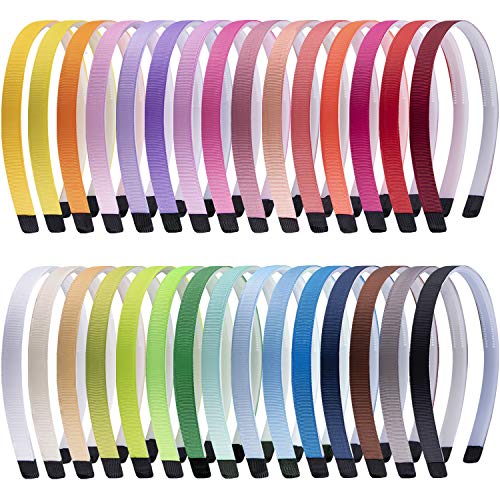 Duufin 30 Pieces Grosgrain Ribbon Headband Plastic Headbands with Teeth Colorful Heabands 1cm Craft DIY Headband for Girls and Women, 30 Colors