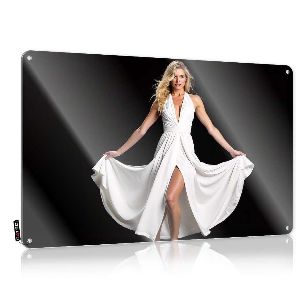 Sujd Colour Decoration Classy Artwork Custom A Woman In A Flowing White Dress Against A Black Background. - Vintage Wall Decor For Outdoor Bar(20X30cm)