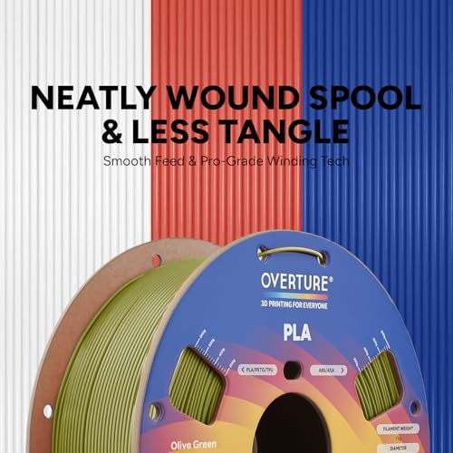 Image of OVERTURE High Speed PLA Filament 1.75mm, Neatly Wound 3D Printer Filament 1kg Spool (2.2lbs) Rapid PLA, Dimensional Accuracy + /- 0.02 mm, Fit Most FDM 3D Printers (Olive Green)