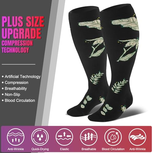 Image of 4Pairs Plus Size Compression Socks For Women&Men,Wide Calf Knee High Socks | Bropite plus-size knee high compression socks,wide calves for circulation swelling pregnancy nurses and travel