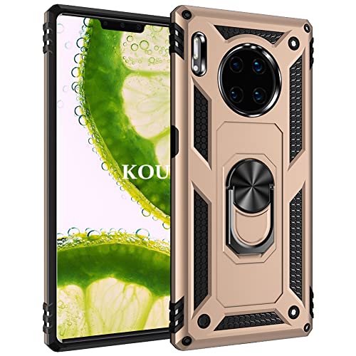 KOUYI Funda para Huawei Mate 30, Armor Militar Carcasa con 360 Anillo iman Soporte Hard PC y Silicona TPU Bumper antigolpes Fundas Carcasas Case con Kickstand para Huawei Mate 30 (Oro)