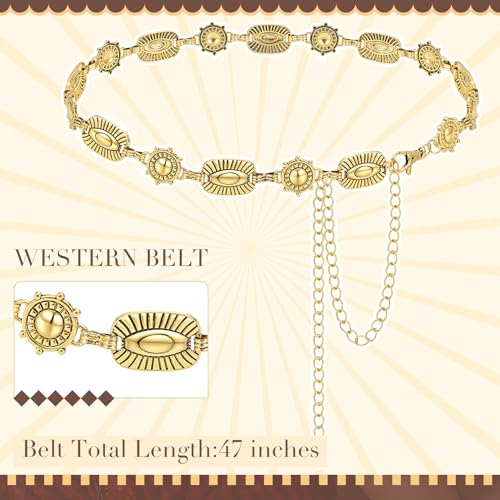 Western Belts for Woman Boho Metal Concho Waist Chain Vintage Turquoise Belt for Dresses Jeans2