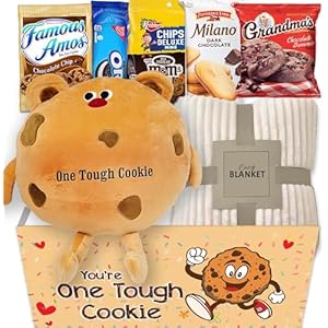 Get well Soon gift for Kids, Hospital recovery One Tough Cookie Gift Basket w/Blanket, Care package Snack Box w/Cookie & Pillow Feel better son for child or teenage, unique gift box