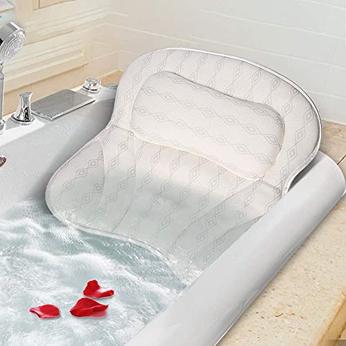Mr. Bathif Bathtub Pillow with 3D Comfortable Quick Dry Fabric and 6 Strong Suction Cups, Bath Pillows for Tub Head Neck and Back Support Fits All Bathtub, Hot Tub and Home Spa