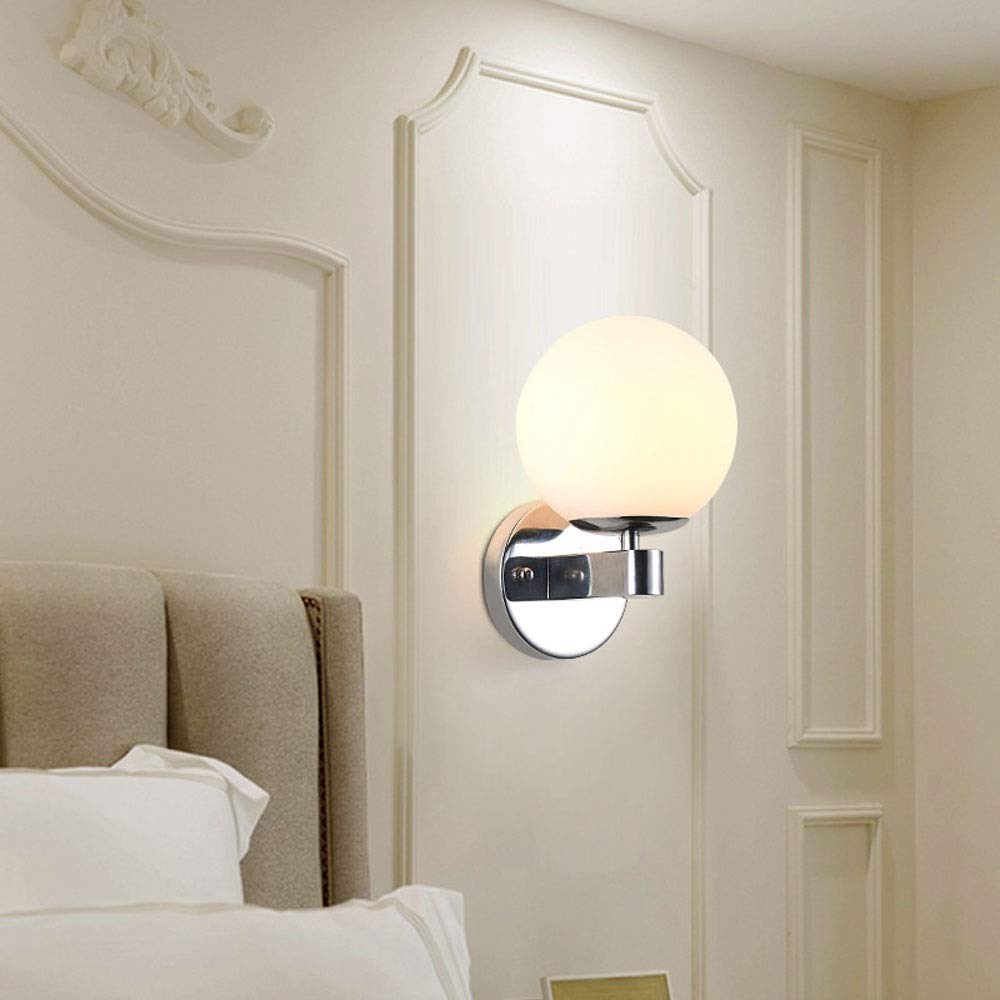 Lampa ścienna LED do wnętrz w stylu nordyckim, biały szklany klosz, metalowa rama, idealna do salonu, sypialni, stolika nocnego, kawiarni lub restauracji (Colo