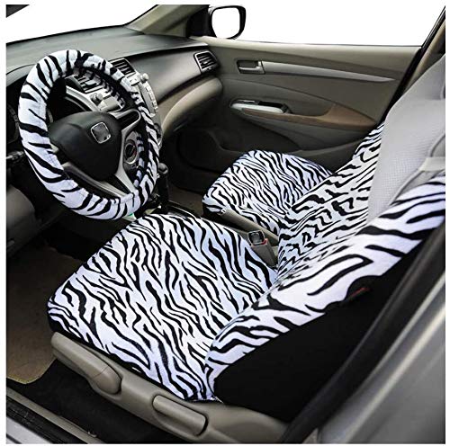 Audel Zebra Car Seat Covers for Full Set with 2 Seat Belt Pads & Universal 15 Inch Steering Wheel Cover Fit for Cars, Trucks, SUV, or Van