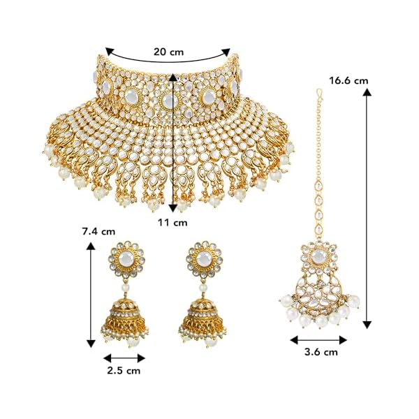 Peora Traditional Rani Padmavati Kundan Pearl Studded Bridal Choker with Earrings Maang Tikka Jewellery Gift Set for Women - Image 7