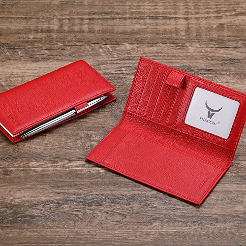 Image of HISCOW Soft Leather Checkbook Cover & Card Holder with Divider - Italian Calfskin, Pebbled Red, One Size, Contemporary