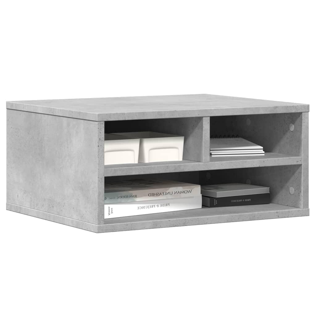 Druckerständer Betongrau Holzwerkstoff 49x40x22,5 cm mit Stauraum und Ablagefach für Büro Homeoffice Arbeitszimmer als Beistelltisch und Regal