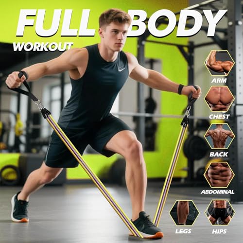 Image of WHATAFIT Resistance Bands, Exercise Bands,Resistance Bands for Working Out, Work Out Bands with Handles for Men and Women Fitness, Strength Training Home Gym Equipment