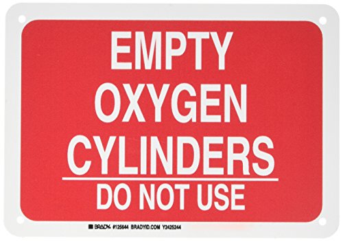 Brady 125644 Chemical and Hazard Sign, Legend"Empty Oxygen Cylinders Do Not Use", 7" Height, 10" Width, White on Red