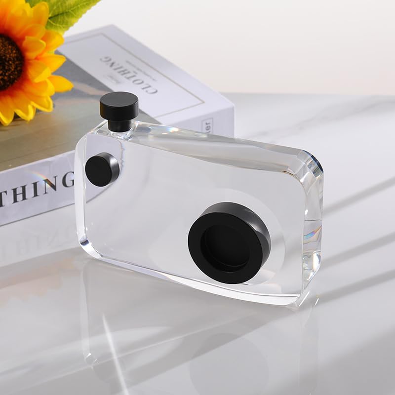 Miniatura 3 de Escultura de cámara pequeña de cristal negro, estatua de cámara en miniatura grabada transparente, decoración de arte moderno para el hogar y la