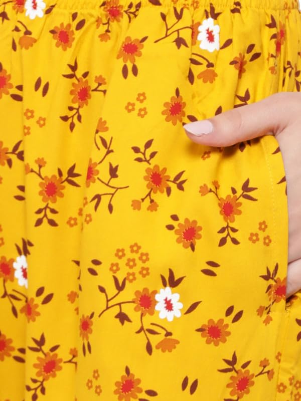 Image of Clovia Women's Rayon Printed Top & Pyjama Set in Yellow