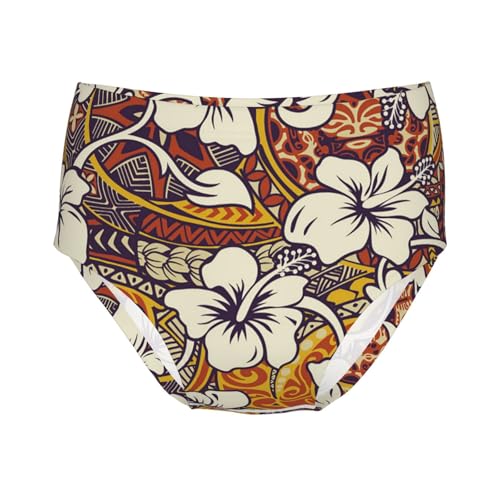 Tropical Hibiscus Flower With Tapa Girls' Underwear Soft Cotton Little Girls Panties Comfort Briefs