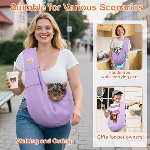 Image of Tomkas Small Dog Sling Carrier - Zipper Pocket & Adjustable Strap - for 3-10 lbs Pets(Light Purple)