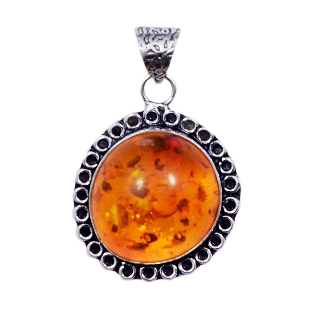 Takshila GemsNatural Amber Pendant 27 Carat Lab Certified in White Metal Amber Locket for Unisex