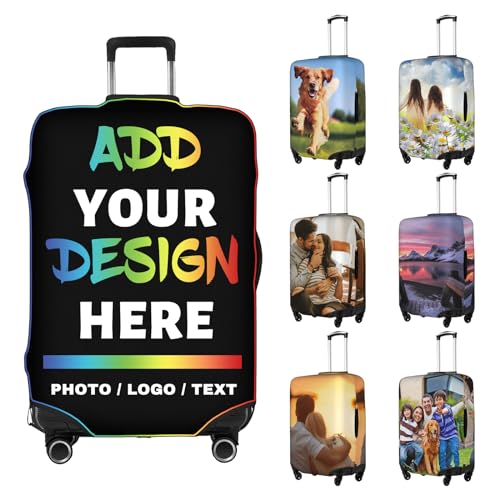 Custom Luggage Cover for 18-21 Inch, Personalized Suitcase Cover with Name Photo Text Double Sided Different Design, Customized Elastic Washable Scratch Resistant Travel Suitcase Protector Cover