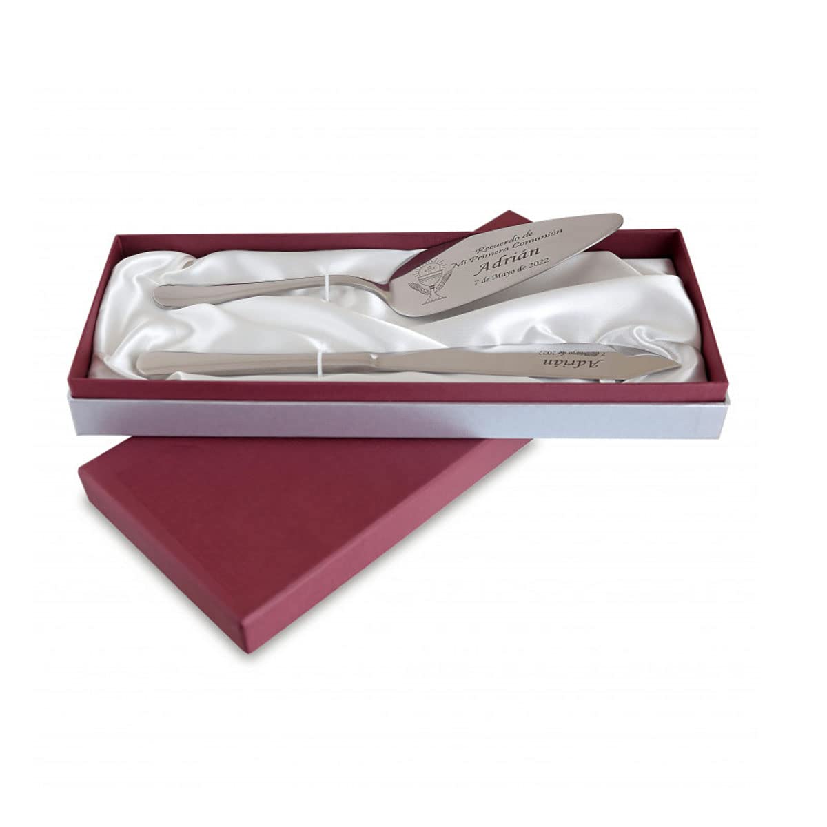 Curia Grabador - Set de Pala y Cuchillo Personalizado para Tarta - Corta tartas con Nombre y Fecha - Juego servidor para pastel de Bodas y Comuniones